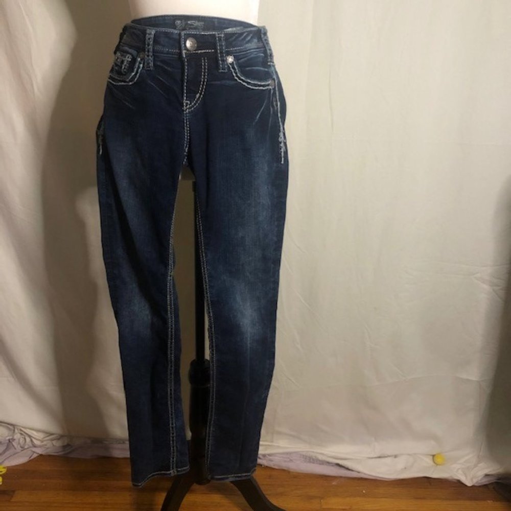 Women's Silver Aiko Flap Skinny Jeans Size 29/28